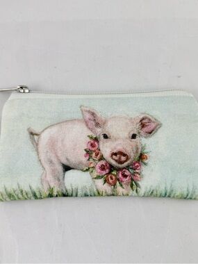 Piggy Piglet Pig wearing Floral Wreath Everything Bag Pouch